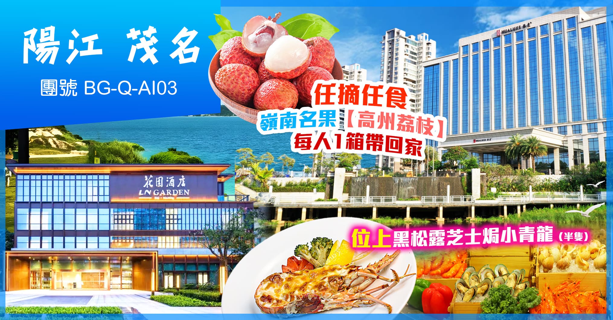 陽江茂名 洲際旗下中心華邑 海鮮自助 高州荔枝 茂名花園酒店 純玩3天（美味假期 旅行團）